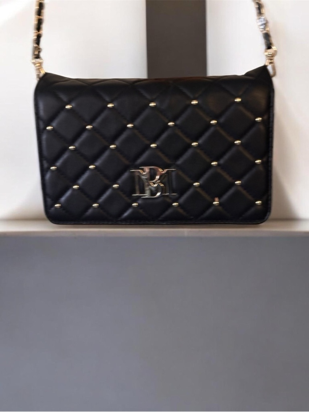Badgley Mischka Black Quilted Crossbody Bag Vegan Leather